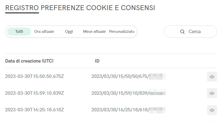 Registro dei consensi cookie conforme al GDPR
